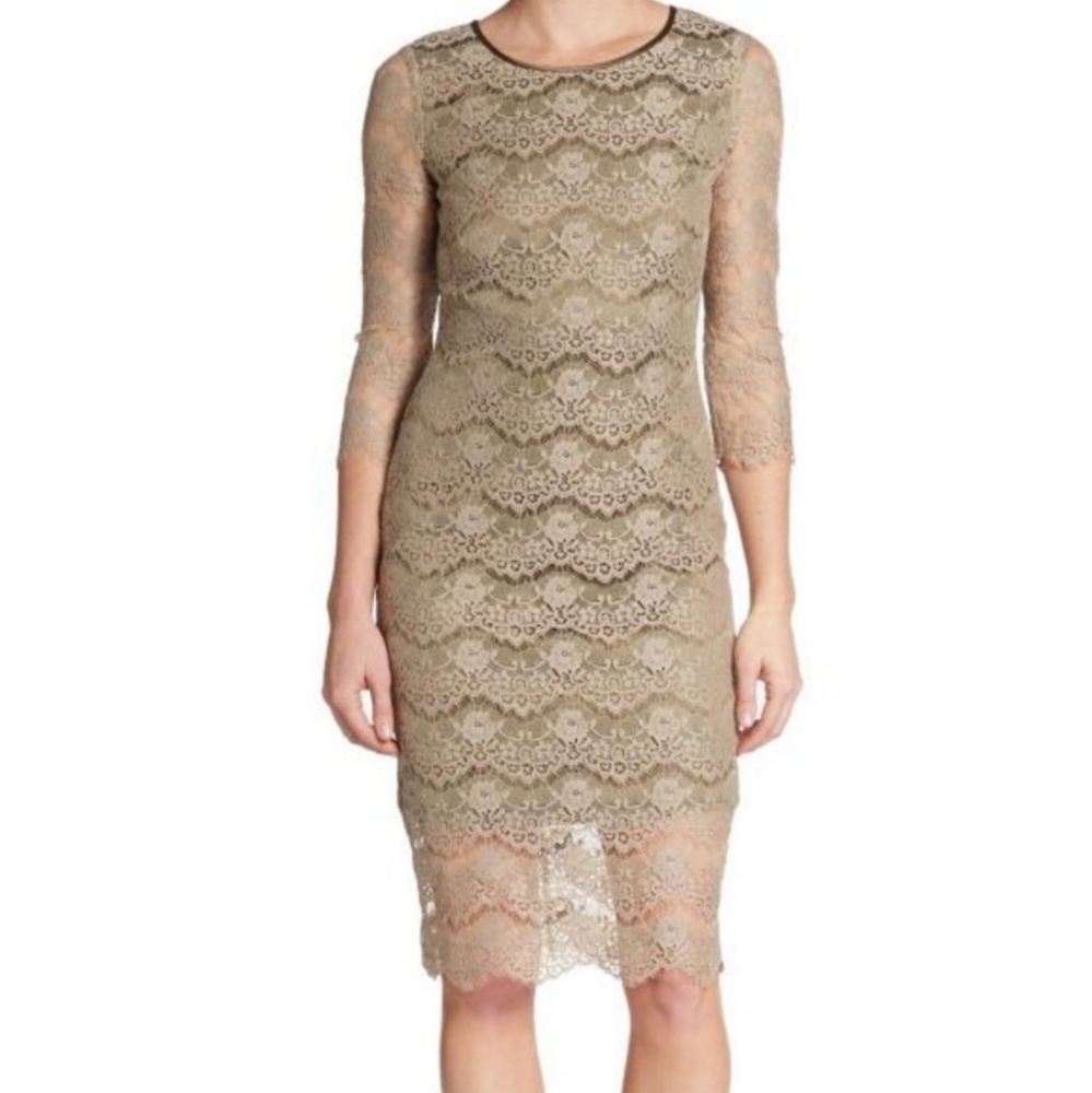 Erin By Erin Fetherston Taupe Lace Midi Dress